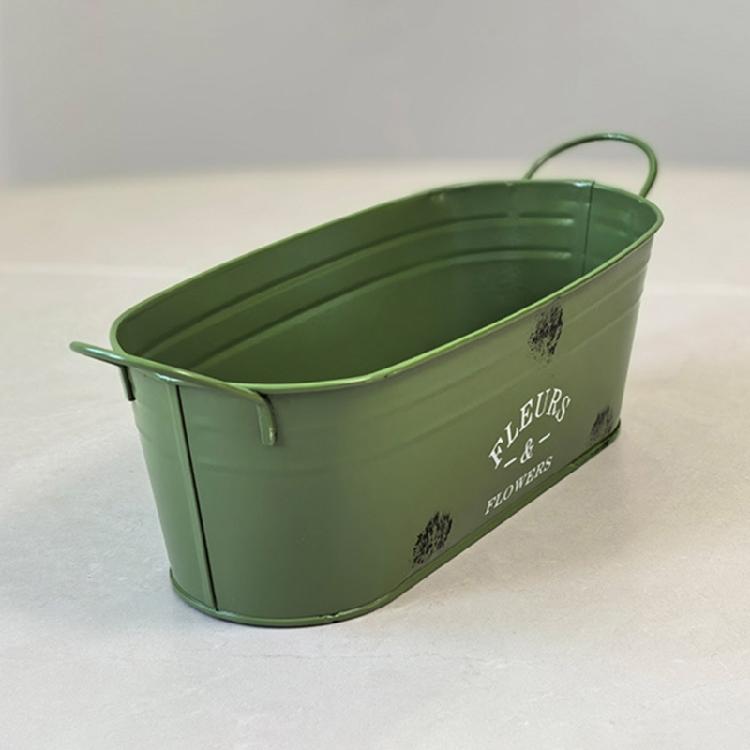 Modern Oval Iron Plant Pot Container With Reinforced Handle Rustproof Suitable For Indoor Outdoor Greeneries Arrangement
