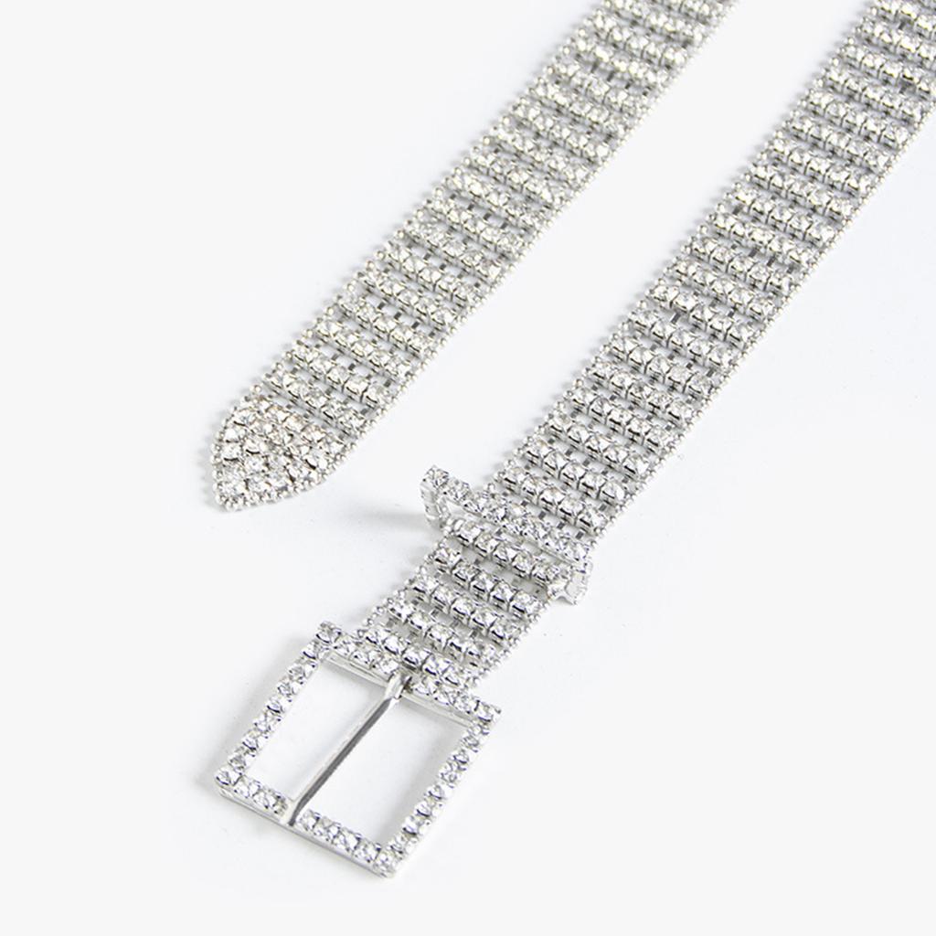 Elegant Full Rhinestone Belt for Women Square Buckle Corset Belt for Evening Party Dresses Wedding Bride Waist Ornament