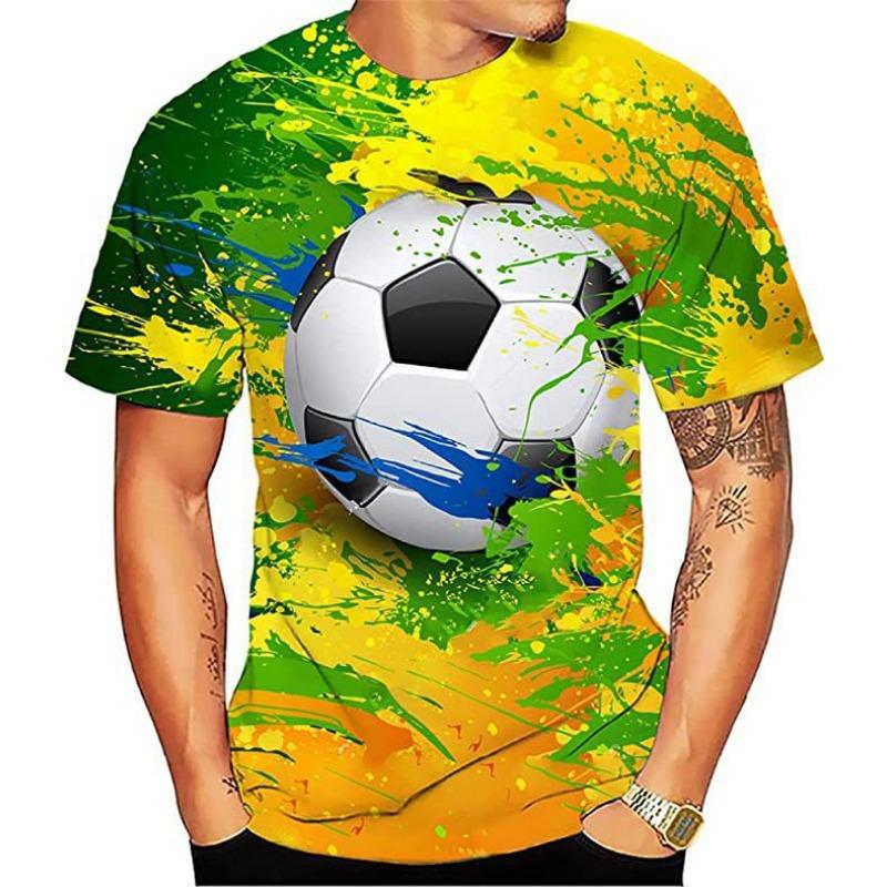 Letní Pánské Tričko s Krátkým Rukávem Módní Ležérní s Potiskem 3D Fotbalového Vzoru s Kulatým Výstřihem