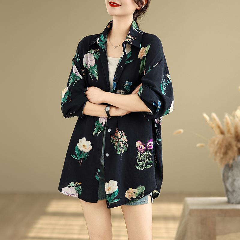 Dimanaf 2025 Women Plus Size Spring Summer Shirt Long Sleeve Blouse Buttons Fashion Tops Tees Loose Printing New Blouse