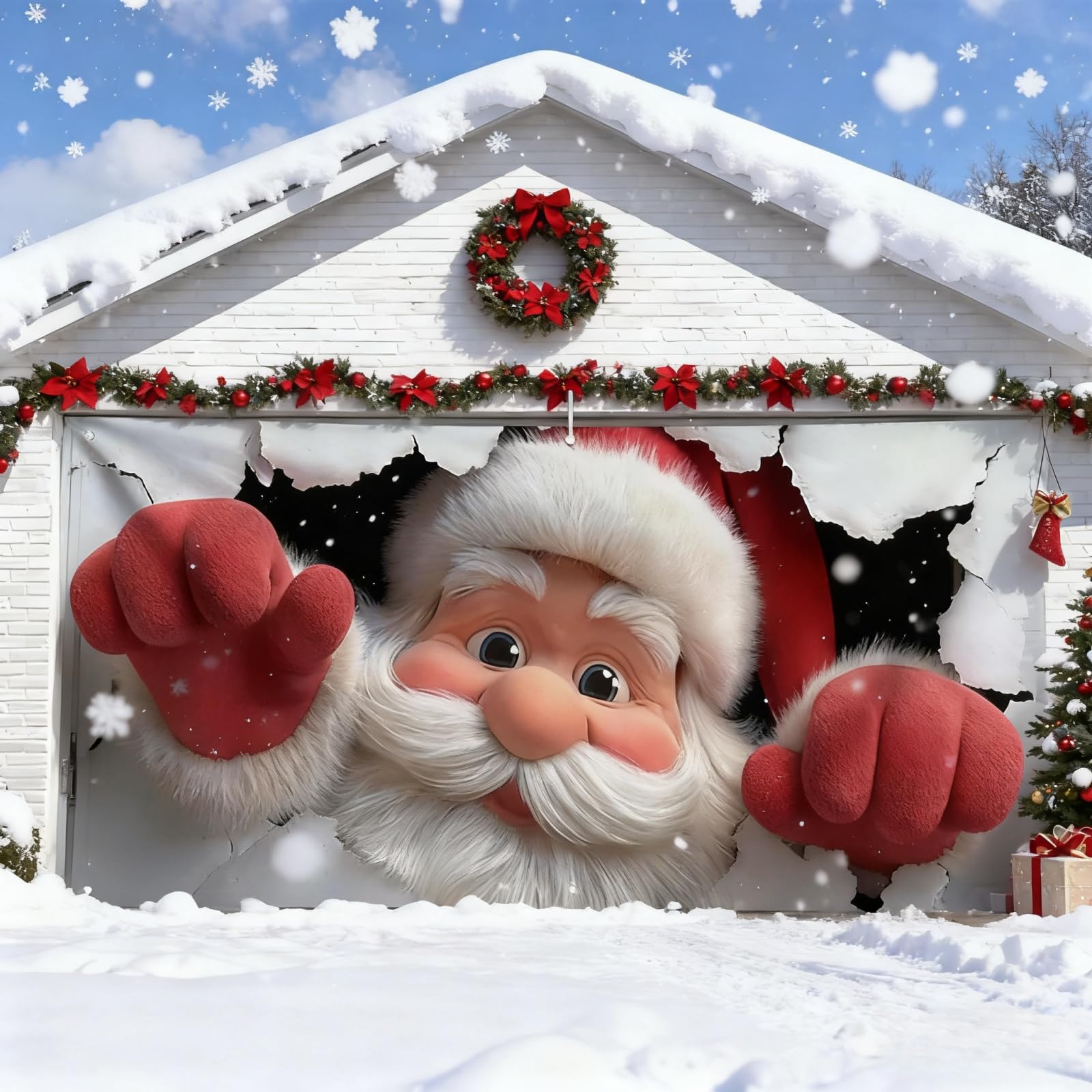 

7x16 Футів Різдвяний чохол для гаражних воріт, Велика різдвяна прикраса для гаражних воріт, Гаражний банер, Веселий гаражний мурал One Size