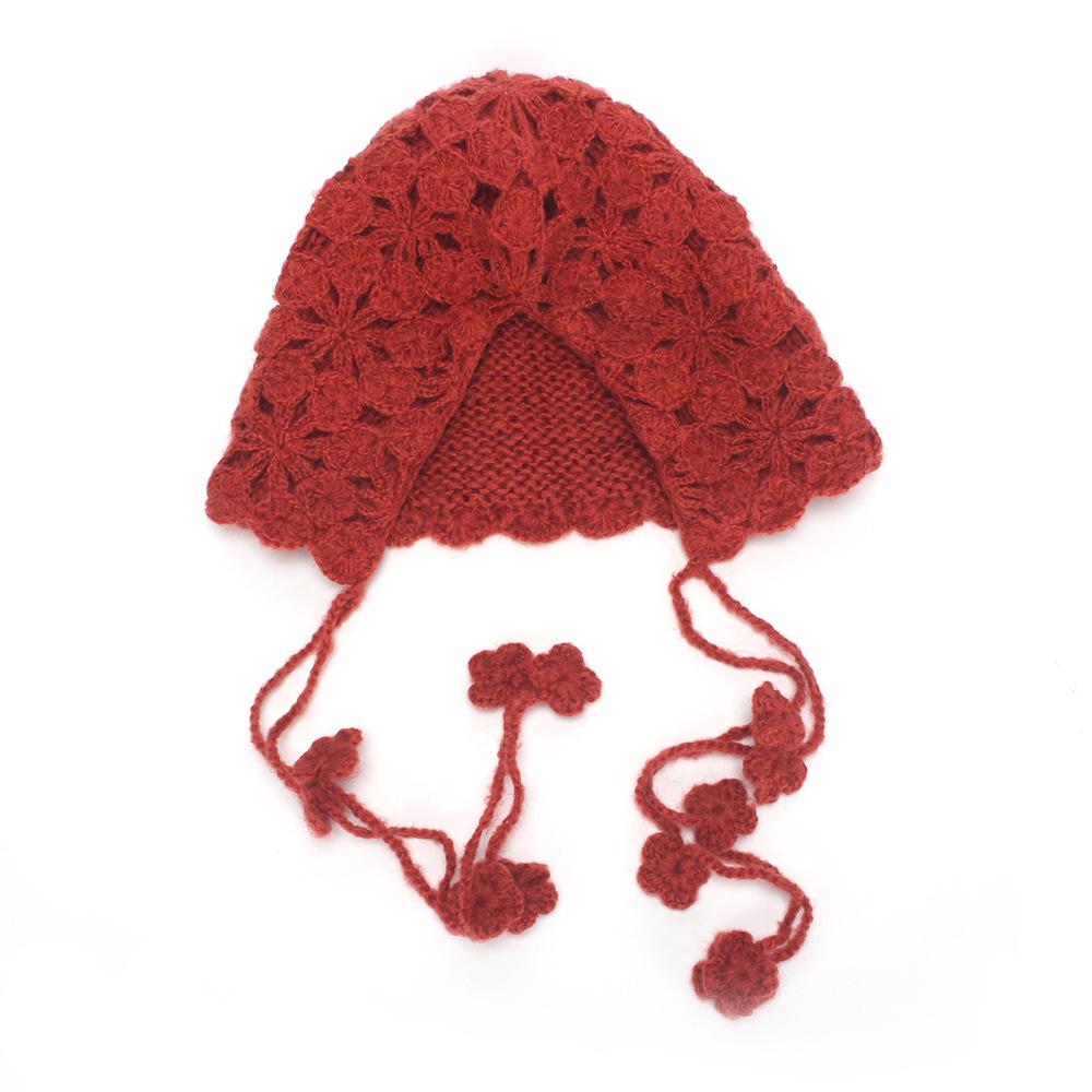 Handmade hats stacked thin new woven hollow retro knitted literary bag head wool hat women
