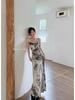 Spring/Summer V-Neck Off-Shoulder Chinese Ink Print Dress - Slim Fit, Backless, Hip-Hugging Long Dress