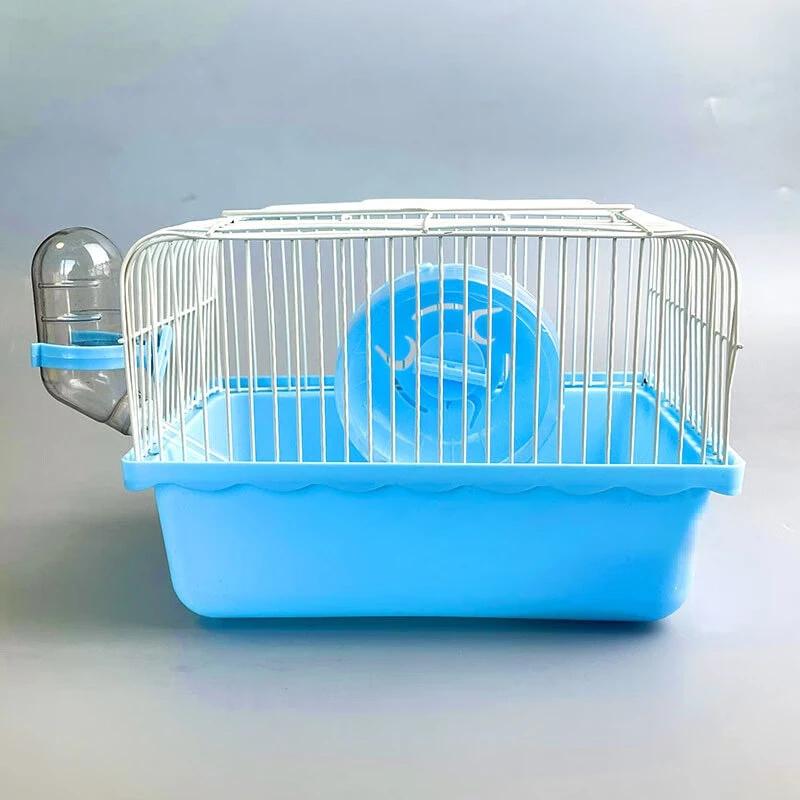 Pet Hamster Cage with Running Wheel Water Bottle Food Portable Carrier House Mice Home Habitat for Going Out, Traveling (Pink)