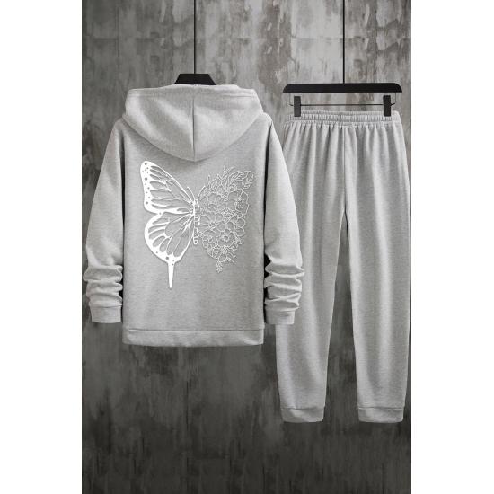 Set de trening cu glugă unisex cu imprimeu la spate fluturi