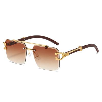 2023 New Double-Beam Rimless Square Sunglasses - Unisex European & American Fashion Leopard Design
