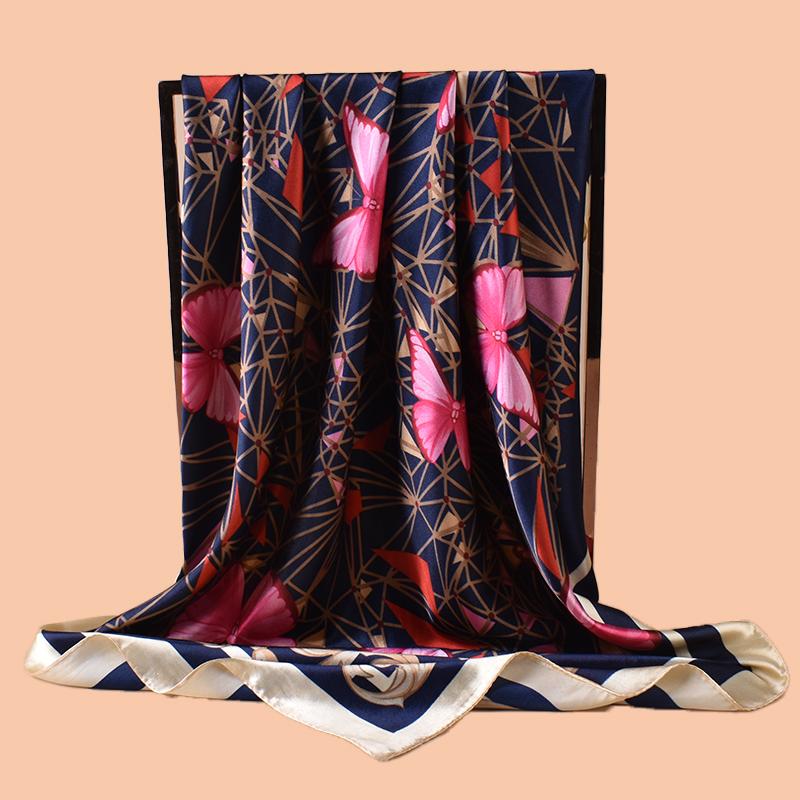 1PC Simple Butterfly Print Silk Satin Square Scarf Women's Hair Accessory Spring New Versatile
