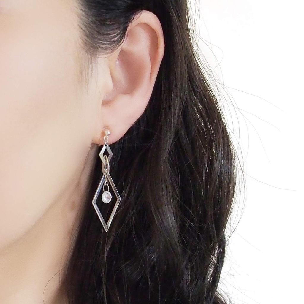 Earrings for Resin Miyabi Grace [Cubic Zirconia] Women, Dangling, Non-Pierced Earrings, Elegant, Adult, Formal, Large, Painless, Crystal, Square,