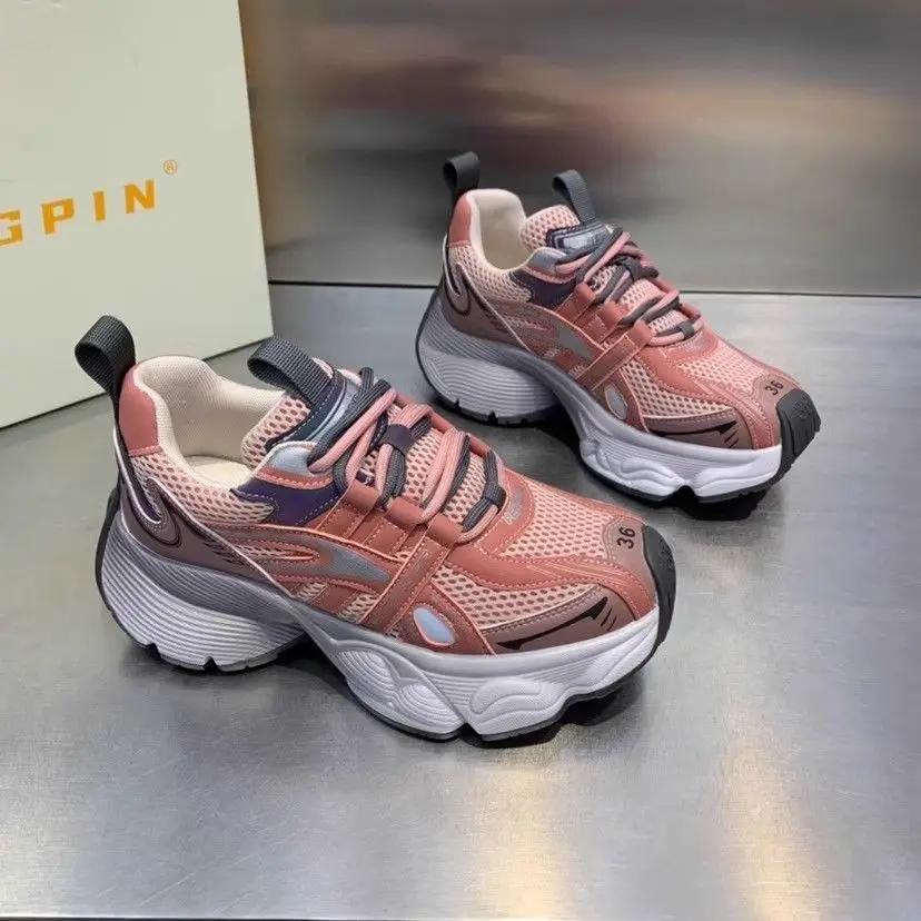 

Модная женская обувь папины кроссовки на высокой платформе, дышащая сетчатая обувь для ходьбы, вулканизированная подошва, корейская повседневная новинка, повседневная обувь 39 размера для женщин 40