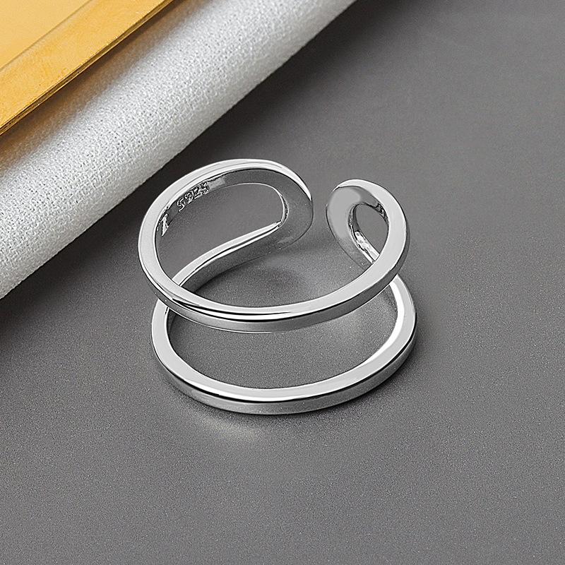 

100% 925 Sterling Silver Open Ring for Women INS Minimalist Irregular double lines gold color Jewelry Bijoux Birthday белый