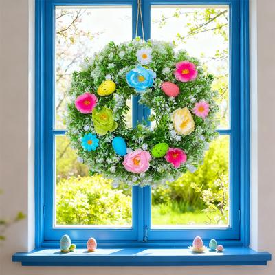 Osterkranz für die Haustür Künstlicher Frühlingsblumenkranz mit pastellfarbenen Eiern für Zuhause Innen Außen Veranda Wanddeko