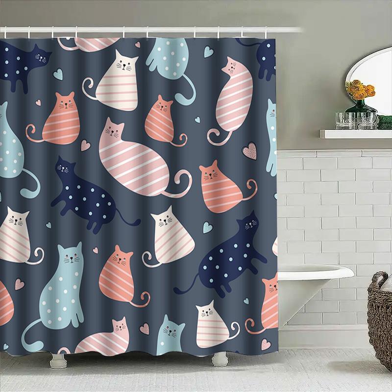 Modern Colorful Cat Print Shower Curtain For Bathroom Decor Available In Multiple Sizes
