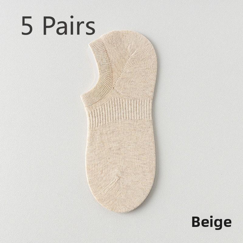 5 Pairs of Women's Summer Thin Mesh Breathable Pure Cotton Boneless Heel Shallow Mouth Invisible Socks