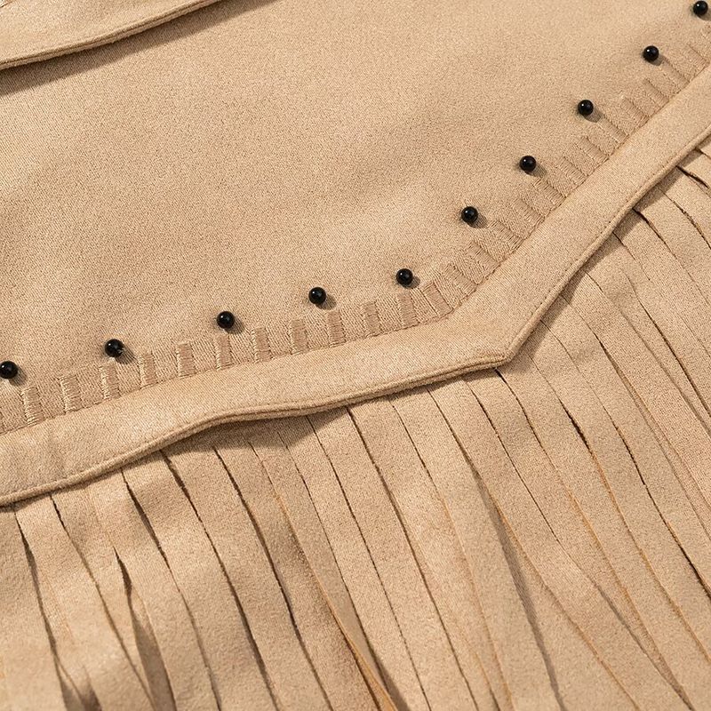 Kaslead New Women clothes Western Style Fashion Simple Tassel Leather Coat Imitated Chamois Pu Jacket