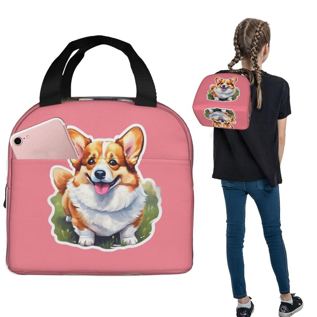 Corgi Watercolor Insulated Lunch Bag for Women Kids Portable Food Boxes Thermal Lunch Box Tote