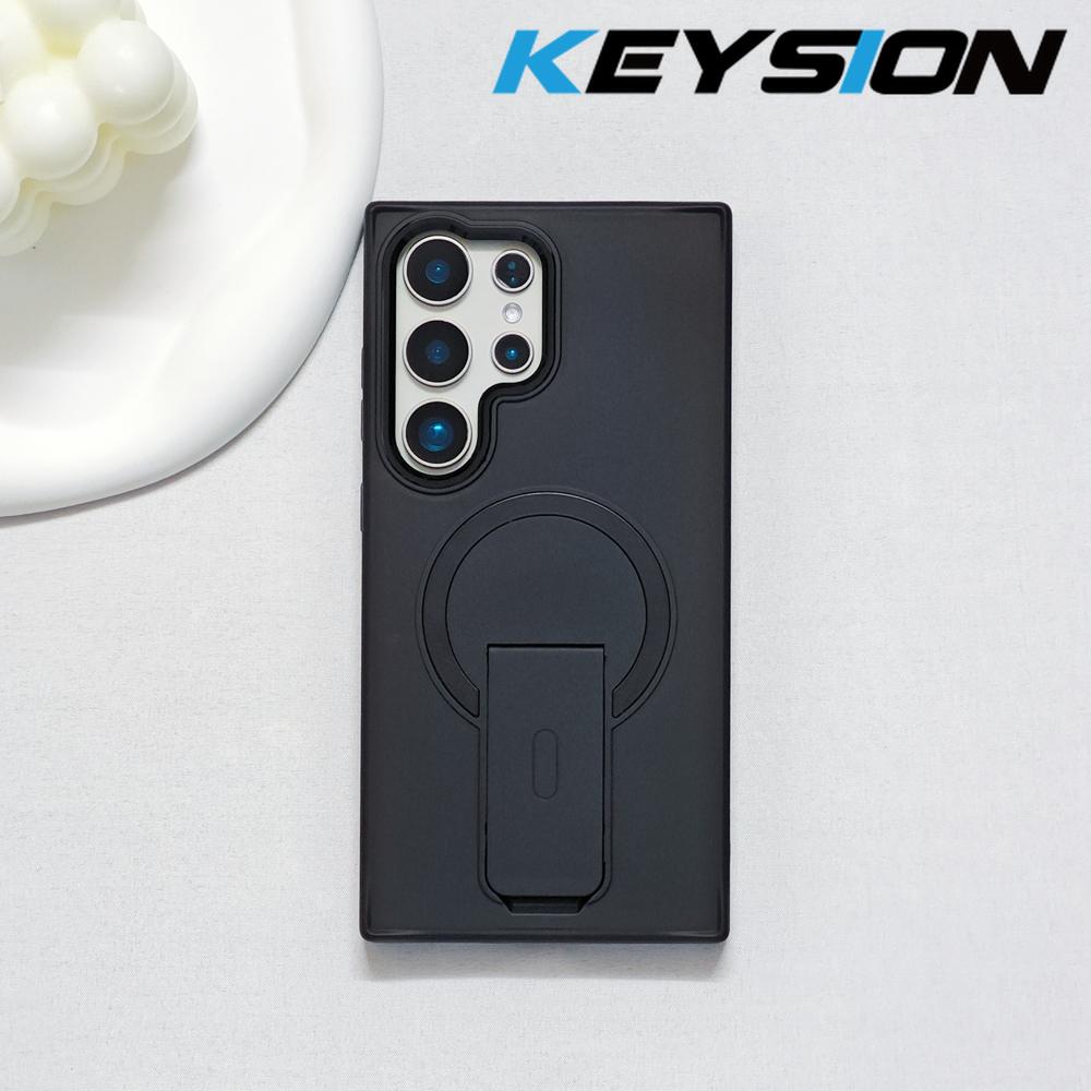 

KEYSION Противоударный полупрозрачный чехол для Samsung S24 Ultra 5G S24+ S23 Edge Подставка Беспроводная зарядка Матовая прозрачная задняя крышка for Galaxy S24