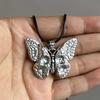 Gothic Skull Butterfly Pendant Necklace - Punk Style Alloy Sweater Accessory