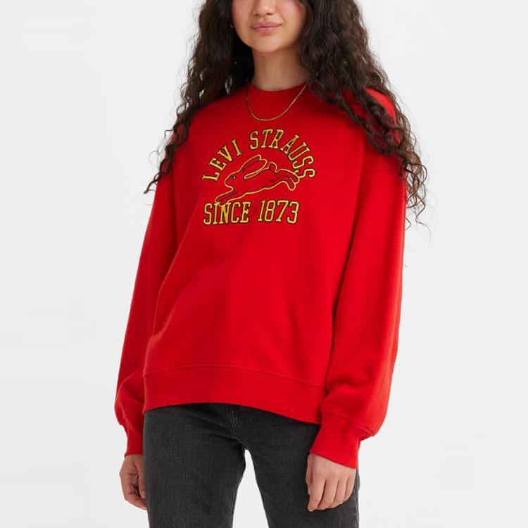 Levis SS23 Letter Print Crew Neck Long Sleeve Sweatshirt Women Sweatshirt Red A3533-0001