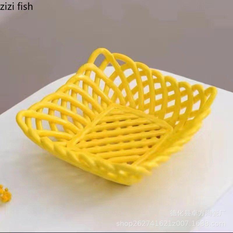 Handgewebter Keramik-Obstteller, Abtropfkorb, Süßigkeitenteller, Snackteller, Aufbewahrungskorb, Ablage, Brotbackform, Dessertschale