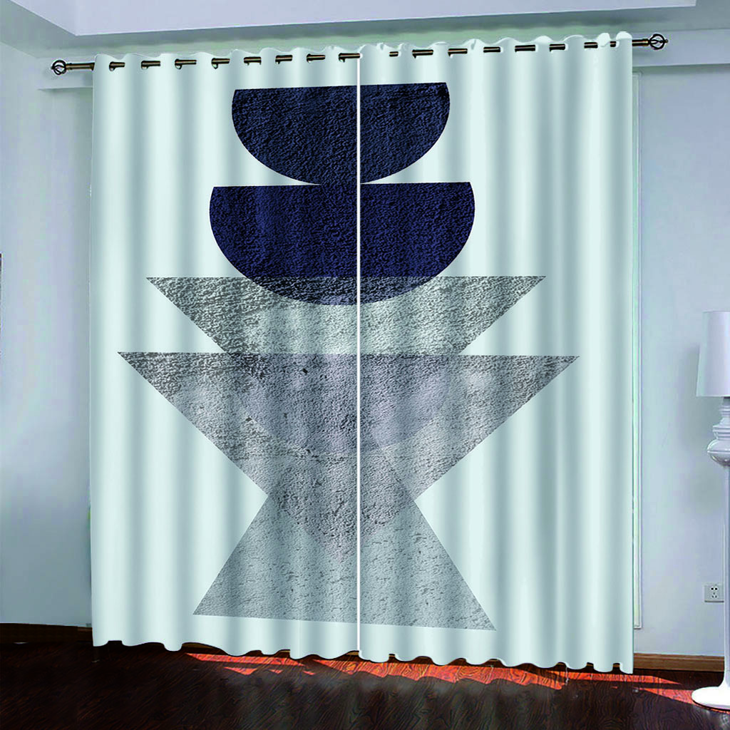 Abstract Geometry Art Line Cube Thin Darkening Window Blind Curtains for Kids Bedroom Living Room Kitchen Door Home Decor2Pieces