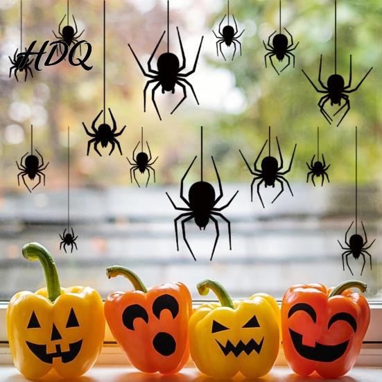 Halloween Glass Cling Spider Static Window Cling Black Silhouette Wall Sticker No Residue Self-Adhesive Decals Spooky Decal Decor for Home