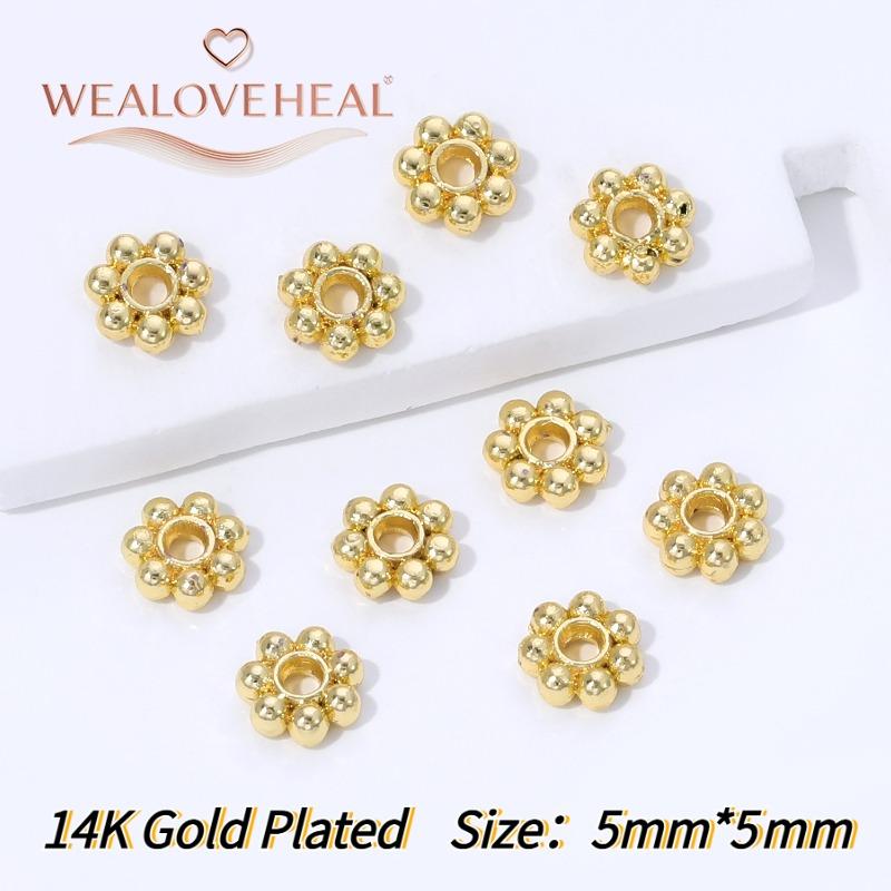 14K Gold Plated Brass Metal Snowflake Spacer Beads,4/5/6/8mm Bead Separator for DIY Bracelet Necklace Jewelry Making Supplies