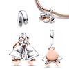 Just Married Wedding Bells Double Dangle Copper Metal Plated Compatible With Copper Metal Authentic Original Bracelet High Quality Fine Jewelry