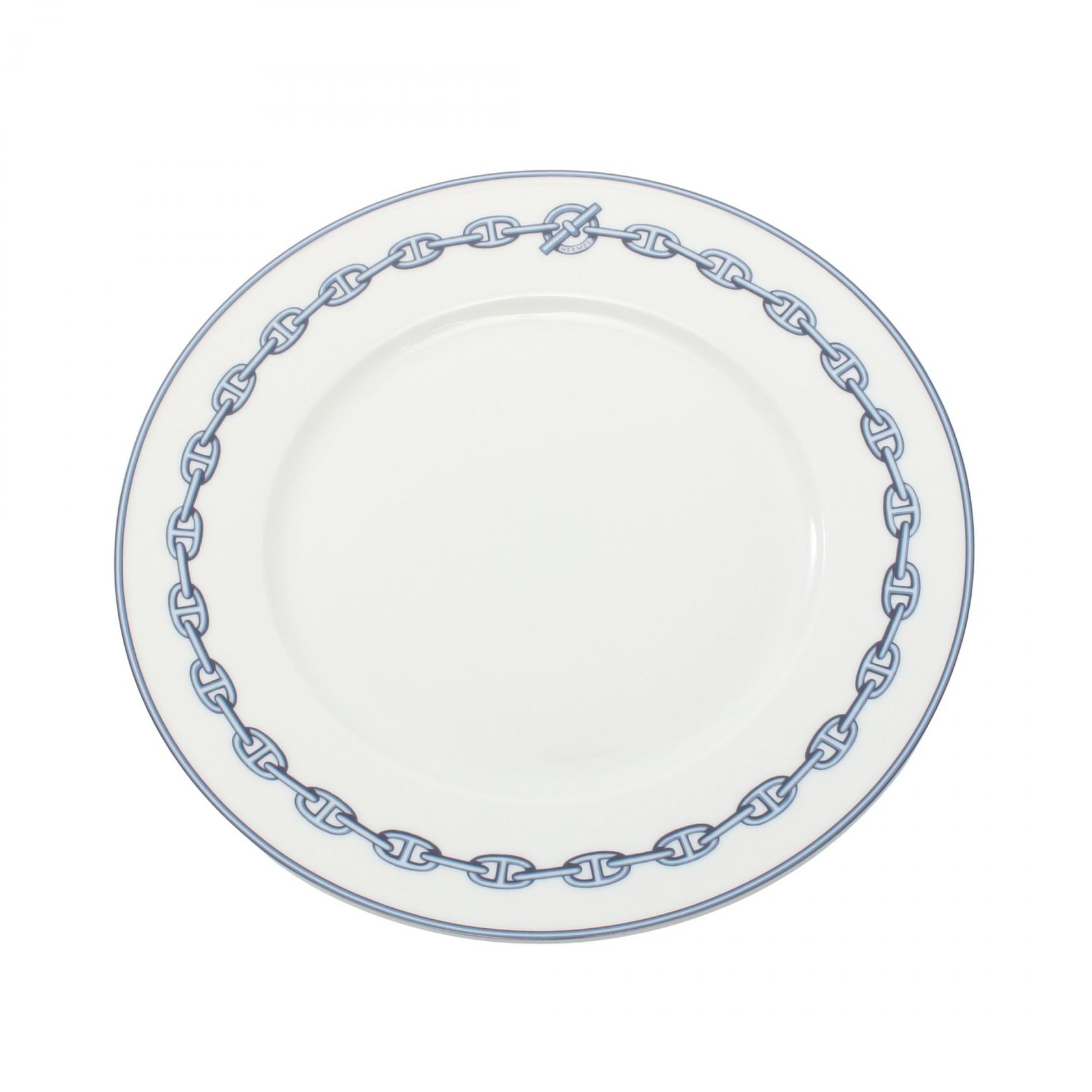Used HERMES Chaine dancre plate Tableware Pottery White Blue White Used Women