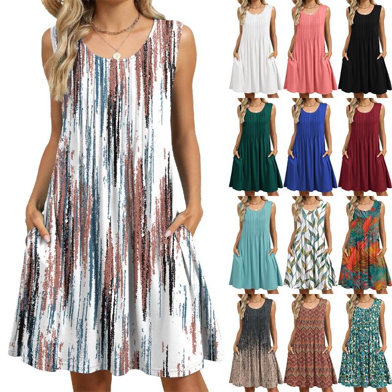 Spring/Summer Printed Tank Top Loose Pocket Dress for Women