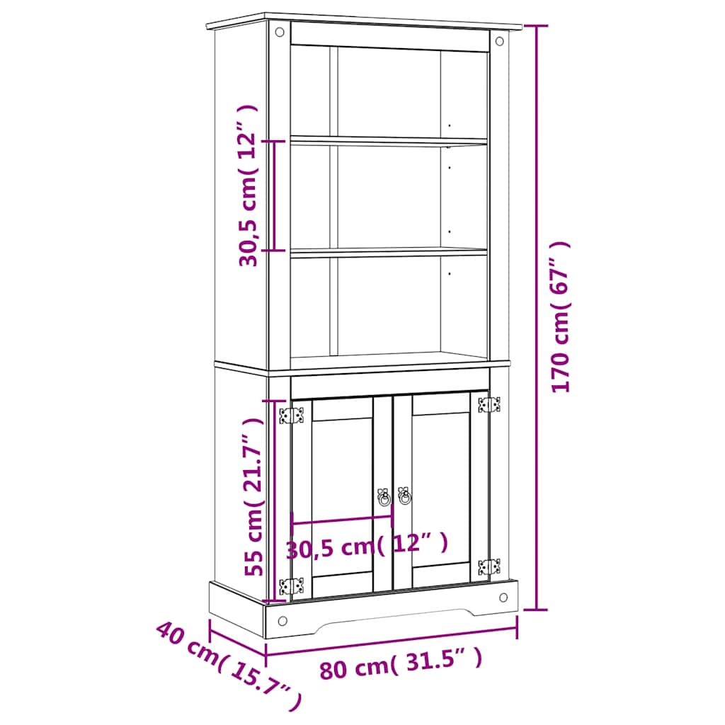 Mexican Style Buffet Cabinet Pine Wood 80 x 40 x 170 cm