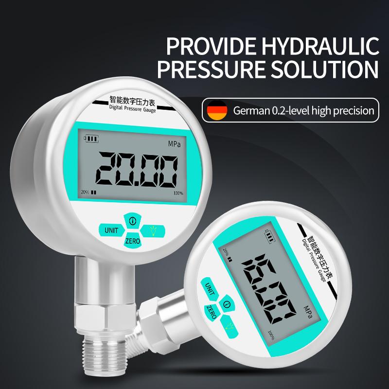 80mm 0.2% High Accuracy Digital Hydraulic Pressure Gauge Diaphragm LCD Stainless Steel Gas Liquid Fuel Pressure Meter