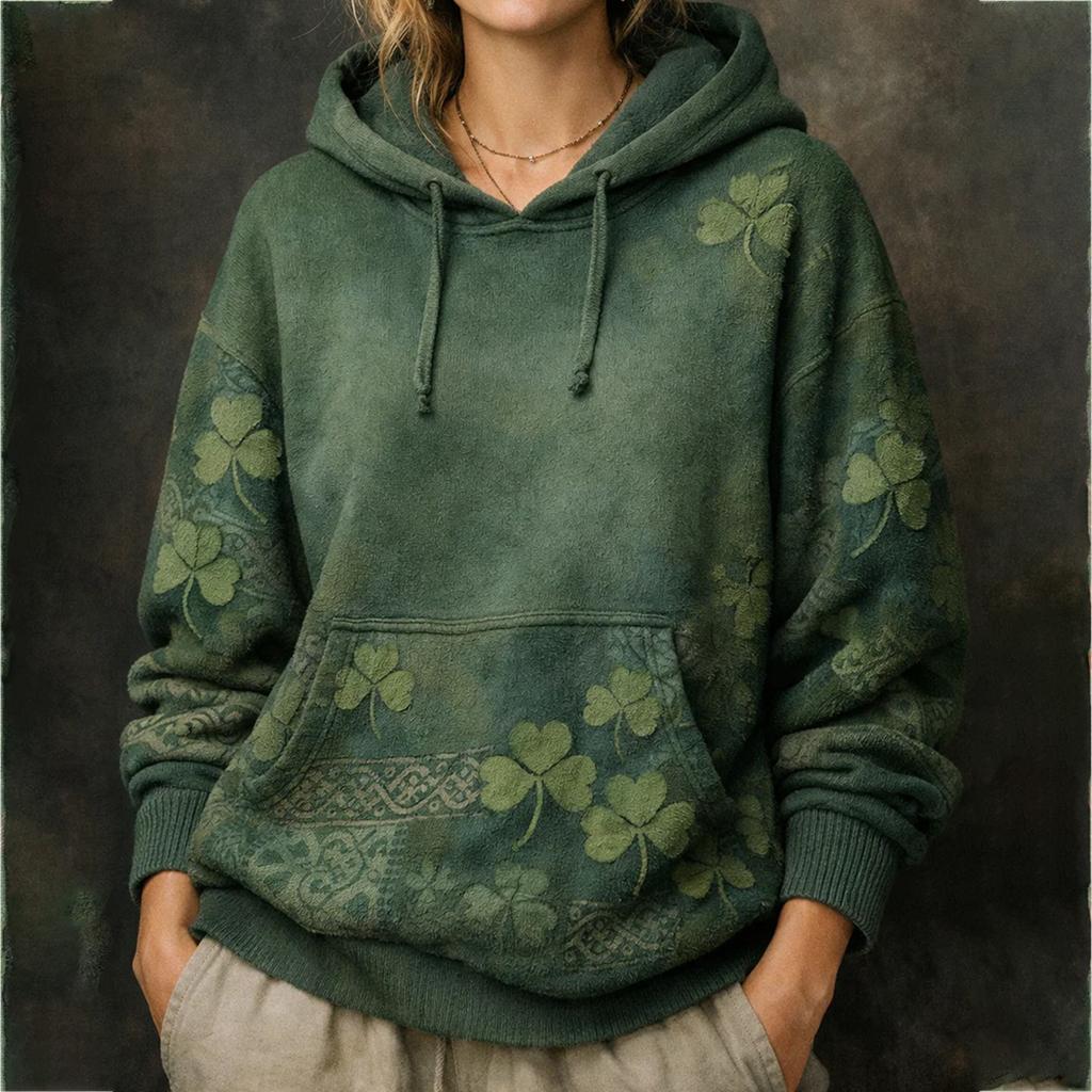 Women's Fashion Casual Long Sleeve Hooded St. Patrick's Day Print Sweatshirt