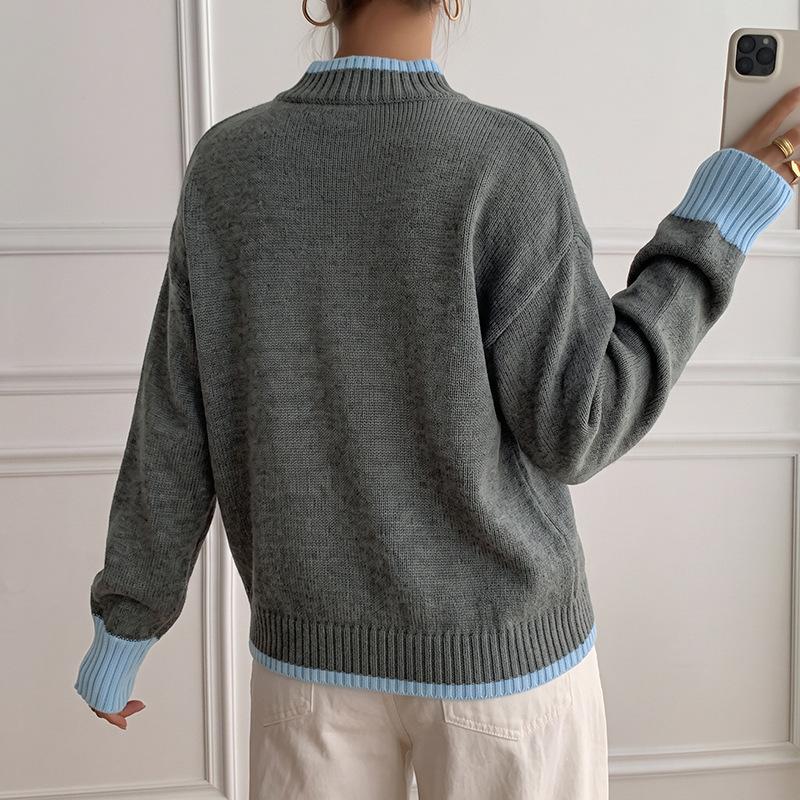 MIFICY Women's Fashion Casual Fall Winter Colour Block Print Long Sleeve Half Turtleneck Sweaters