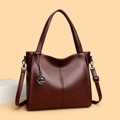 Women's Solid Color Leather Tote Bag, Fashionable Single Shoulder Crossbody Bag, Large Capacity Daily Handbag, Simple Casual Single Shoulder Bag