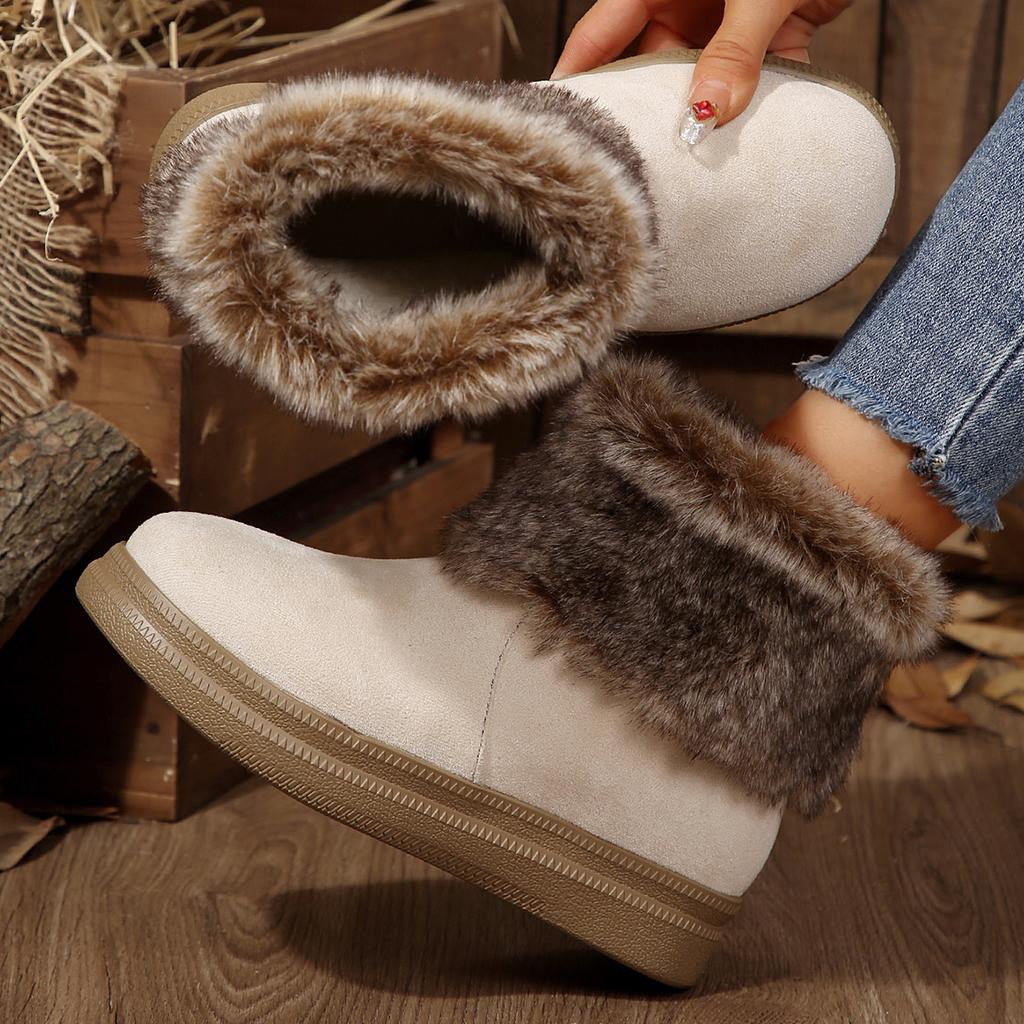 Fashion Women Winter Warm Slip On Round Toe Waterproof Snow Boots Women Trend Fashion Outdoor Comfortable Casual Boots Shoes for Women