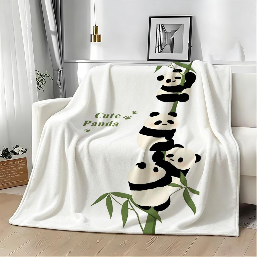 Cute Stacked Panda On Bamboo Graphic Throw Lightweight 240g Flannel Blanket Soft Skin-friendly for Summer Cooling