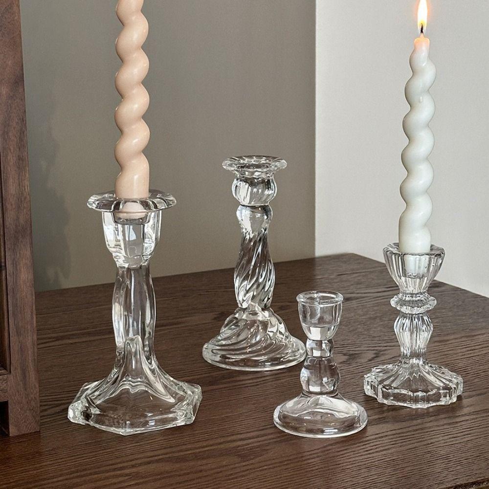 Transparent Glass Candle Holder Romantic Simple Candles Stand  Wedding Decoration
