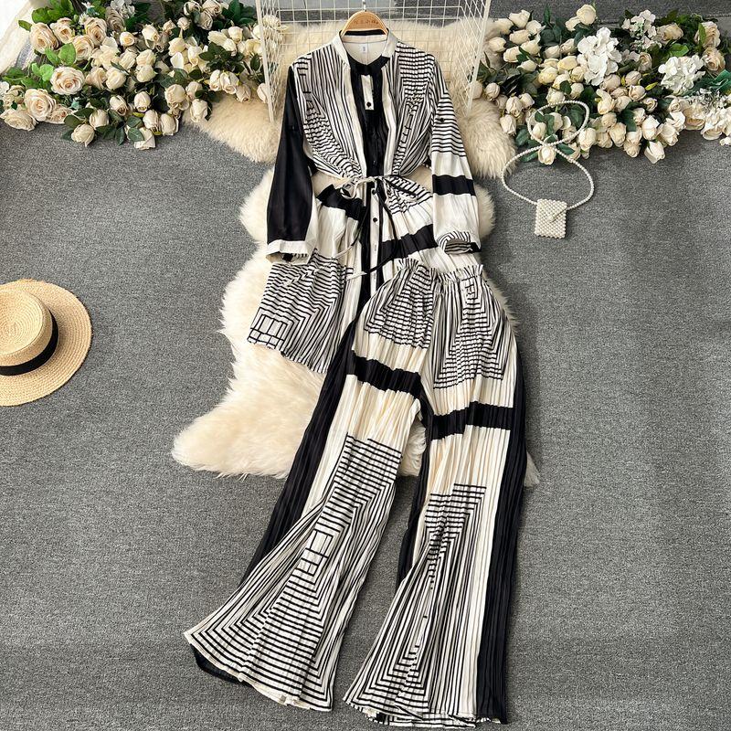 Fashion Wind Lace-up Waist-Controlled Casual Wide-Leg Trousers Tops