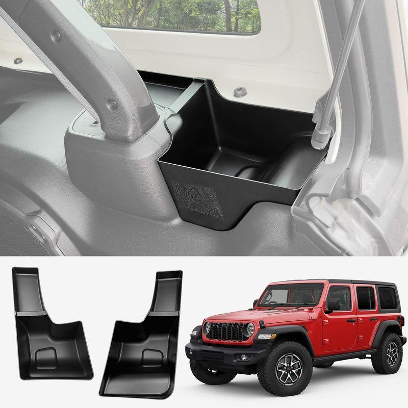 Trunk Side Storage Bin Fit for 18-24 Jeep Wrangler JL JLU 4XE Cargo Organizer Tray Wheel Well Storage Box 4 Door Accessories