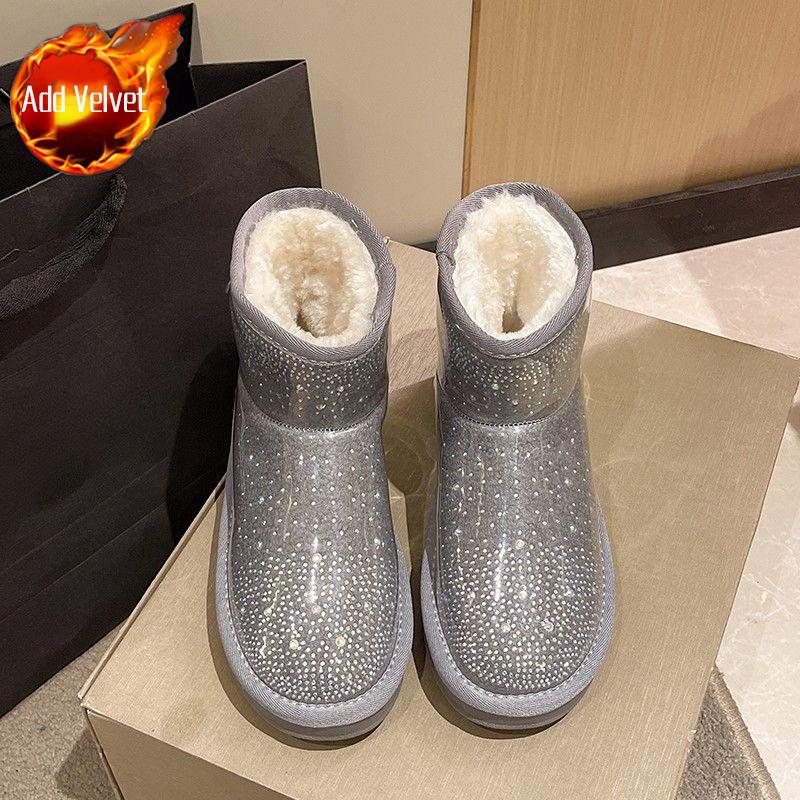 

Стразы Водонепроницаемые Плюшевые Ботильоны Зимние Платформа Женские Снежные Ботинки Готика Теплые Рабочие Нескользящие Шикарные и Элегантные Y2k Женская Обувь 40