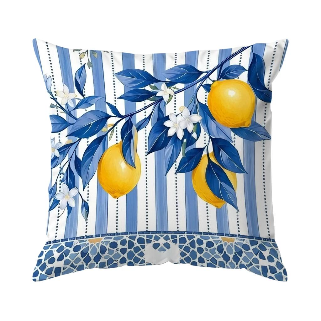 1pcs/4pcs Blue Summer Lemon Cushions Pillowcase Polyester Cushion Cover Throw Pillow Pillowcover Home Car Sofa Decor