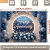 2D Elegant Blue Silver Happy Anniversary Backdrop Balloon and Flower Party Background