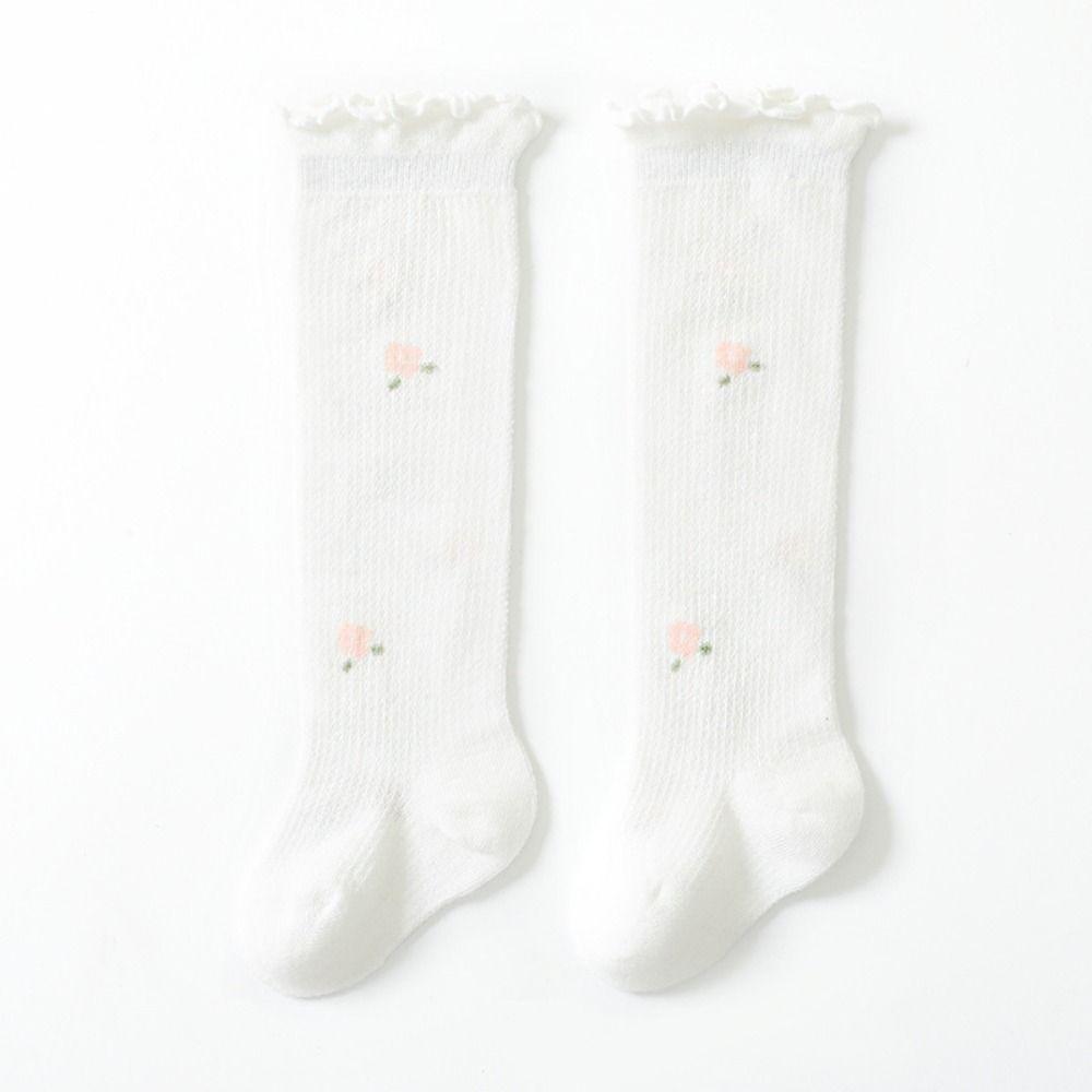 New Summer Ruffle Knee Socks Solid Color Mesh Long Stockings Elastic Breathable Baby Socks Toddler