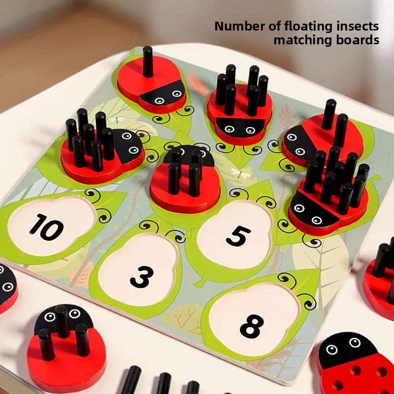 Fun Number Cognition Pairing Wooden Ladybug Stacked High Children Puzzle Toy For Early Childhood Learning