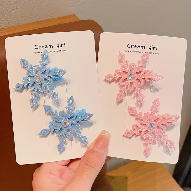 2PCS/set Princess Hair Clips Shining Up Snowflake BB Clip Lovely Girls Hairpins Children Christmas Headwear Barrettes Hair Accessories