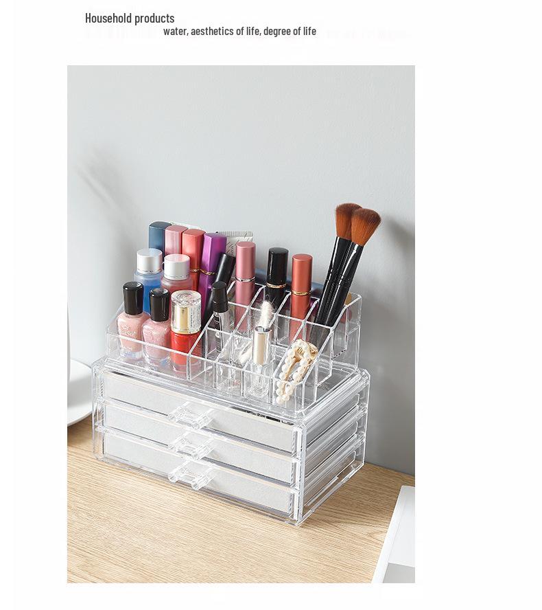 Three-Drawer Velvet Jewelry and Cosmetic Organizer with Necklace, Earring, and Ring Display