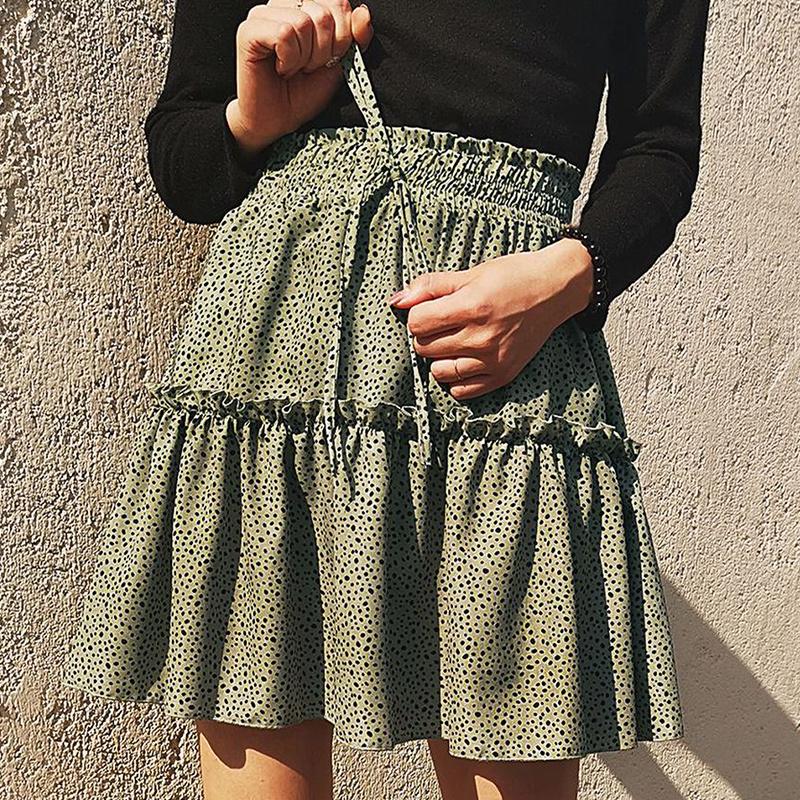 Buy Women Boho High Waist Elastic Ruffle Short Tiered Skirt
