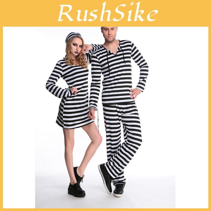 Versatile Men's Prisoner Convict Costume Ideal For Halloween And Theme Parties
