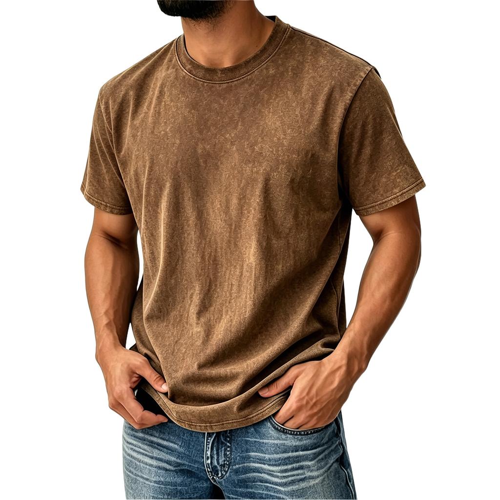 Men’s Vintage Crew Neck Short Sleeve T Shirt Classic Fit Cotton Material Casual Basic Top for Everyday Wear