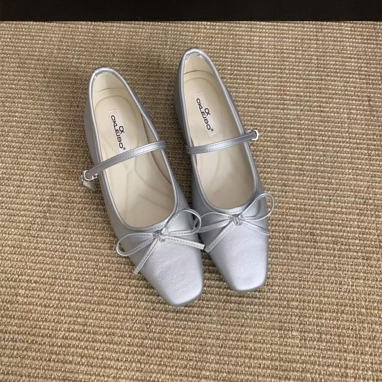 French Flat-bottomed Small Fragrant Mary Jane Single Shoes Women's Shoes 2025 New Spring and Autumn Korean Version Silver Evening Shoes